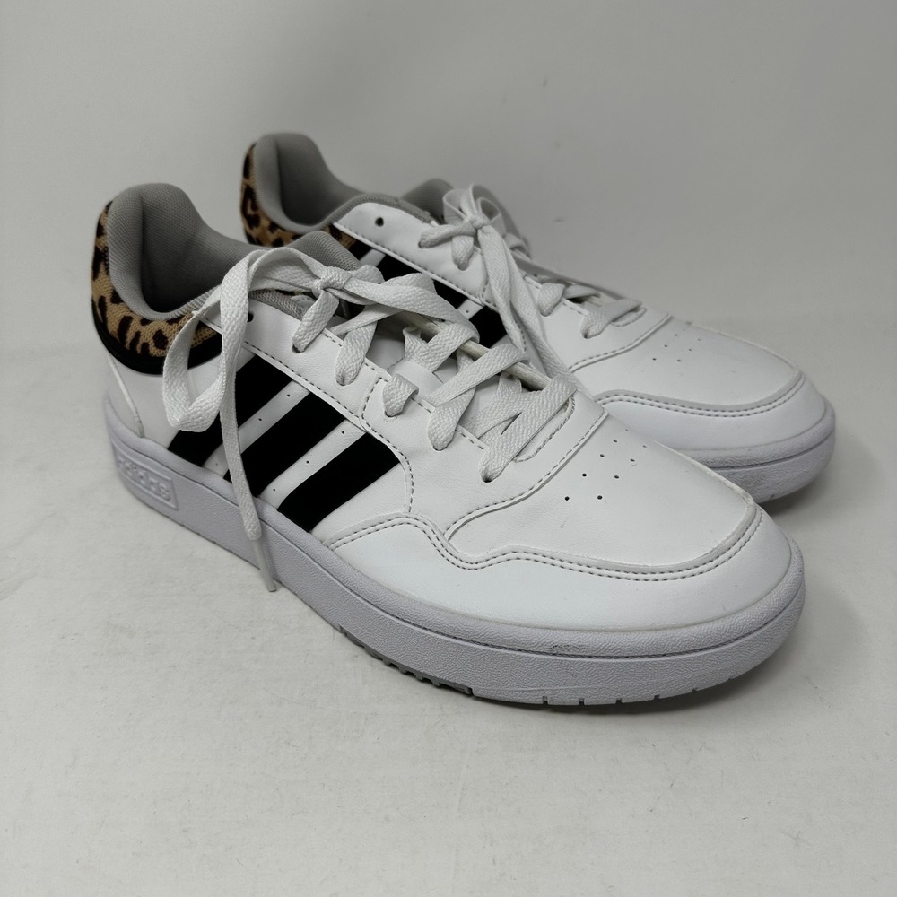 Adidas Hoops 3.0 Low Women's 9 Sneakers White Black Leopard Style Trainers EUC